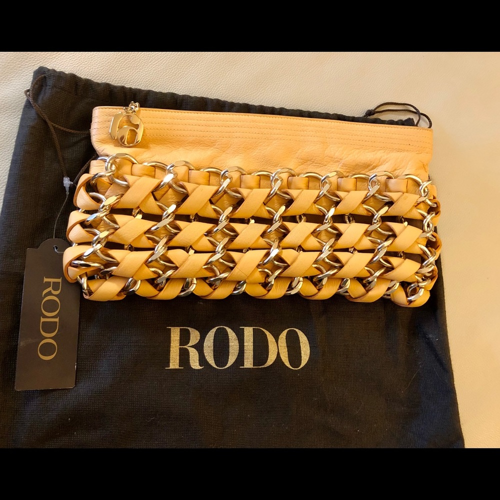 Link Gold Chain Leather Clutch / Handbag! - Picture 7 of 7